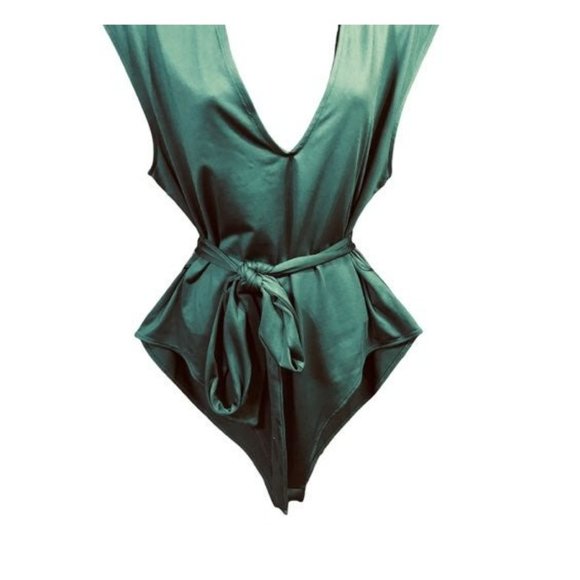 Bodysuit jumpsuit belted green thong plus size - Picture 8 of 9